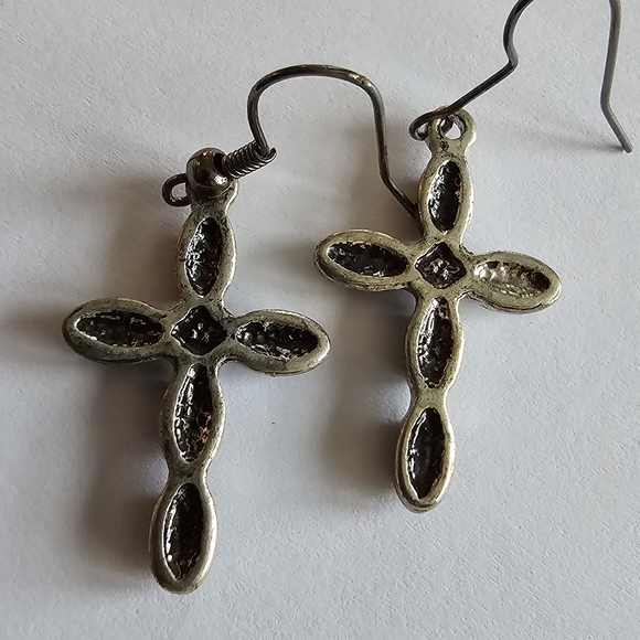 Southwestern cross earrings silver tone christian religious jewelry - Picture 8 of 13